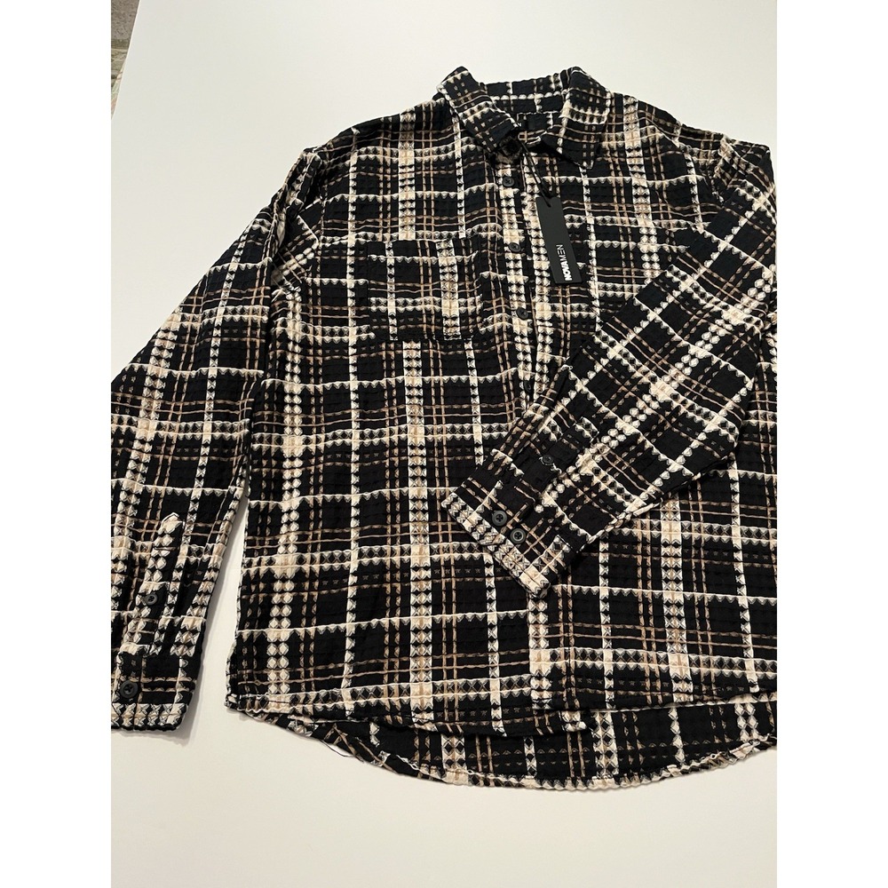 NOVAMEN Mend Textured Button Up Shirt Black/Combo, Size L - A107